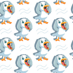 Vector pattern Seagull screaming, bright, sea bird, cartoon