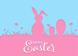 Easter design with cute Rabbit and text, hand-drawn illustration