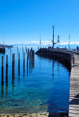 Beautiful Lake Constance, Germany, port in Meersburg with the alps view