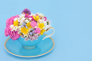 Flowers and Wildflowers Teacup Surreal Arrangement