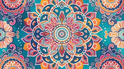 Vibrant Mandala Art on a Multicolored Background - obrazy, fototapety, plakaty