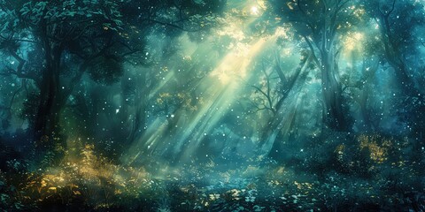 Obraz na płótnie Canvas Mystical Forest Marvel - Enchanted Woodland Background - Ethereal Essence - Soft Glow - Captivating 