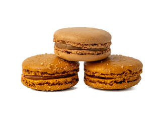 Colorful French macaroons on a white background. French macaroons close-up.