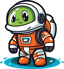 Cute green alien astronaut cartoon space suit. Friendly extraterrestrial character kids. Imaginative playful spaceman vector illustration