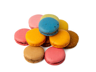 Fototapeta na wymiar Colorful French macaroons on a white background. French macaroons close-up.