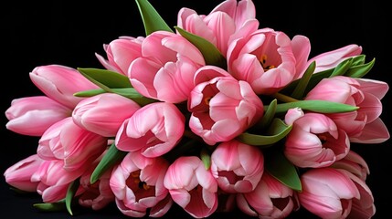 Fototapeta premium Bouquet of pink tulips for congratulations on Mother's Day, Valentine's Day, Women's Day.