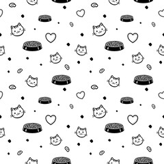 Seamless pattern with a cat food theme