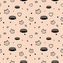 Seamless pattern with a cat food theme