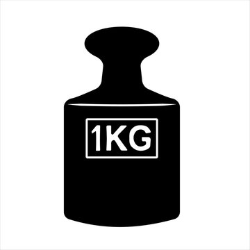 One kilogram weight icon. Simple illustration of kilogram weight  icon for web. 1 kg metal cargo sign. 1 kilogram dumbbell black pictogram. Vector icon isolated on white.