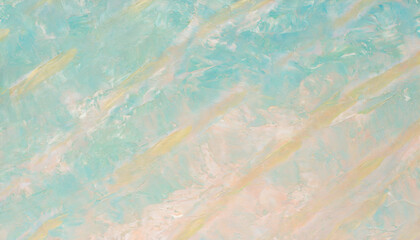 Naklejka premium Blank textured background of light blue, coral sand, and yellow tones. Painted plaster surface for color, texture, or text copy.