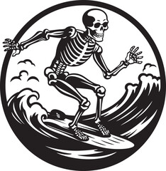 Bone Bash Cartoon Skeleton Surf Logo Wave Whispers Skeleton Surfing Icon