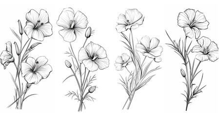 Black and white flowers, sketch, clipart, lineart, ink. Generative ai