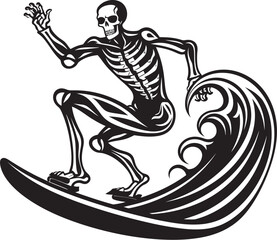 Skull Splash Cartoon Skeleton Vector Design Surfers Spirit Skeleton Logo Graphic