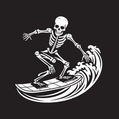 Obraz premium Surfers Spirit Skeleton Logo Graphic Coastal Cadaver Surfing Skeleton Symbol