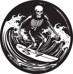 Coastal Cadaver Surfing Skeleton Symbol SkeleSwell Cartoon Skeleton Logo Icon