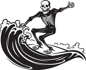 WaveRattle Skeleton Cartoon Logo Icon BoneBarrel Surfing Skeleton Vector Graphics