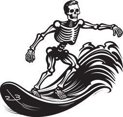 Wave Rider Reaper Cartoon Skeleton Vector Icon Surf Bones Black Vector Skeleton Graphic