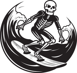 Spooky Surf Sessions Vector Logo Icon SkeleShred Skeleton Surfing Logo Design