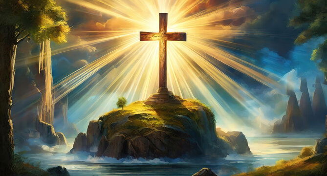 Attractive Good friday easter landscape with cross