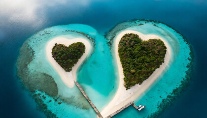 deux îles en forme de coeur pour amoureux - obrazy, fototapety, plakaty