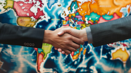 Global agreement of trade between two countries. Handshake of two businessmen.  - obrazy, fototapety, plakaty