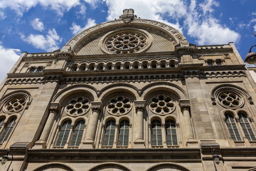 Great Synagogue of Paris (Grande Synagogue de Paris) also known as «La Victoire synagogue» was built in 1867 - 1874 in a neo-Byzantine style. Rue de la Victoire, Paris, France. - obrazy, fototapety, plakaty