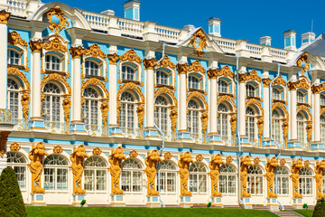 Catherine palace facade in Tsarskoe Selo (Pushkin), Saint Petersburg, Russia