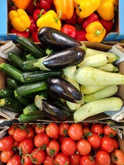 Fresh organic vegetables at the local farmers market. Healthy food concept.