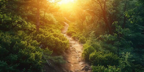 Tranquil Trails Hike - Picturesque Trail Background - Tranquility Essence - Warm Daylight - Hiking Serenity