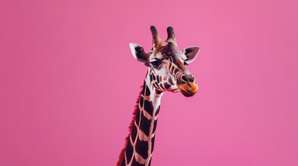 Giraffe isolated on pink background