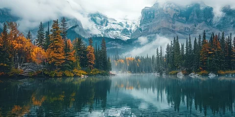 Fototapete Wald im Nebel Canada's Canvases Exploration - Canadian Landscape Background - Explorative Essence - Soft Natural Light - True North Exploration