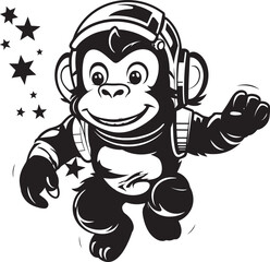 Astrochimp Adventures Black Vector Logo Cosmic Monkey Explorer Vector Graphic Design