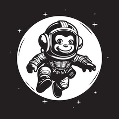 Galactic Gorilla Quest Black Vector Emblem Celestial Chimpanaut Expedition Astronaut Logo