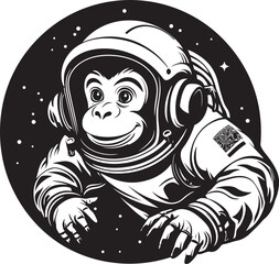 Spacefaring Simian Trek Vector Graphic Design Galactic Gorilla Quest Black Vector Emblem