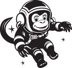 Stellar Siamang Adventure Astronaut Icon Interstellar Monkey Voyage Vector Emblem