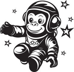 Obraz premium Celestial Chimpanaut Adventure Black Vector Logo Lunar Lemur Mission Astronaut Icon