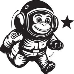 Galactic Gorilla Adventure Black Vector Logo Celestial Chimpanaut Trek Astronaut Icon