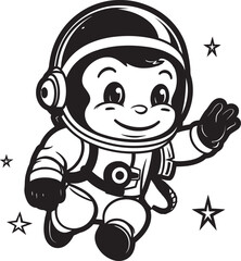 Galactic Gorilla Odyssey Black Vector Logo Celestial Chimpanaut Voyage Astronaut Icon