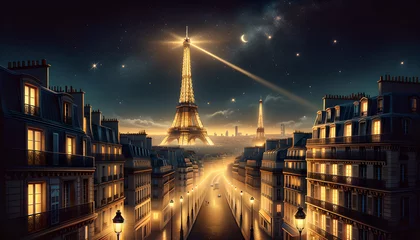 Stof per meter view of the city of Paris in Night © IOANNIS