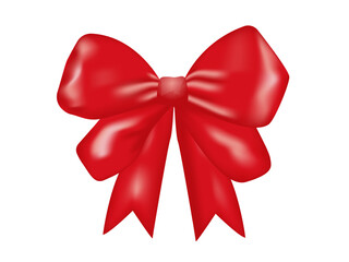 gift red bow with satin ribbons on a white background realism