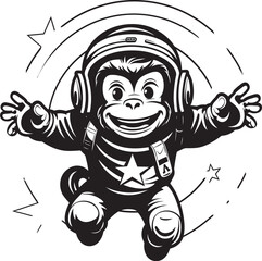 Spacefaring Simian Journey Black Vector Emblem Galactic Gorilla Expedition Astronaut Logo