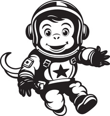Stellar Simian Expedition Black Vector Graphic Celestial Chimp Adventure Logo Design