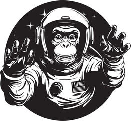 Cosmic Capuchin Trek Black Vector Graphic Spacefaring Simian Odyssey Logo Design