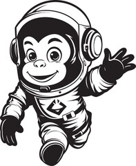 Galactic Gorilla Adventure Vector Icon Celestial Chimp Voyage Black Vector Graphic