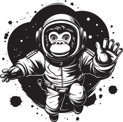 Galactic Gorilla Odyssey Vector Icon Celestial Chimp Trek Black Vector Graphic