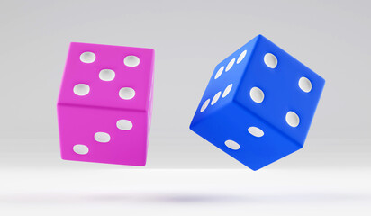 3d pink and blue casino dice on studio background