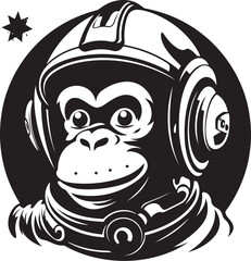 Celestial Chimp Sojourn Black Vector Graphic Lunar Lemur Odyssey Logo Design