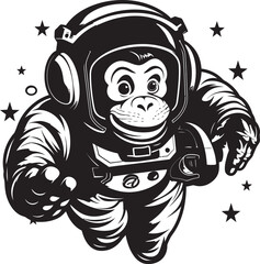 Obraz premium Galactic Gorilla Expedition Vector Icon Celestial Chimp Voyage Black Vector Graphic