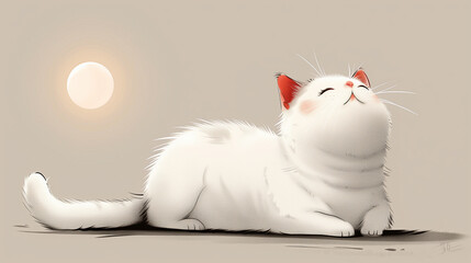 Ilustracja uroczego białego kota - obrazy, fototapety, plakaty