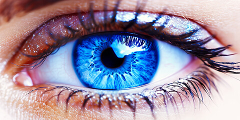 Oko kobiety, zoom na niebieską tęczówkę